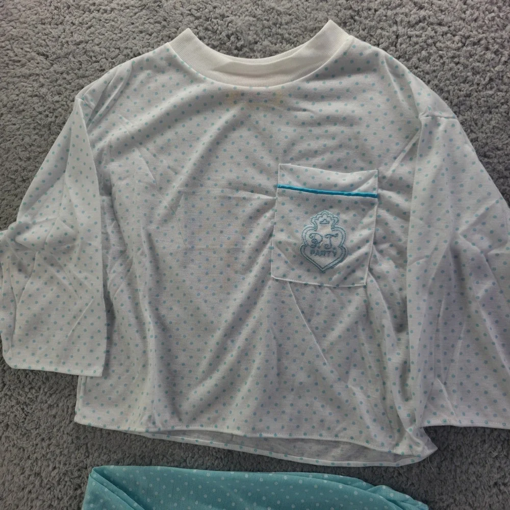 Vintage Pajama Party Kids Size 6 Polka Dot 2pc Pajama Set Blue 90s USA